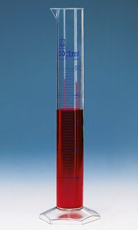 Eprouvette graduée, forme haute, classe A, PMP, 250:2ml, graduée en bleu