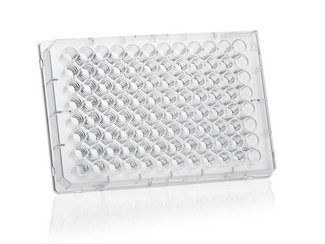 BRANDplates®, 96 pocillos, pureGrade™, PS, transparente, fondo en F, BIO-CERT® CERTIFIED QUALITY